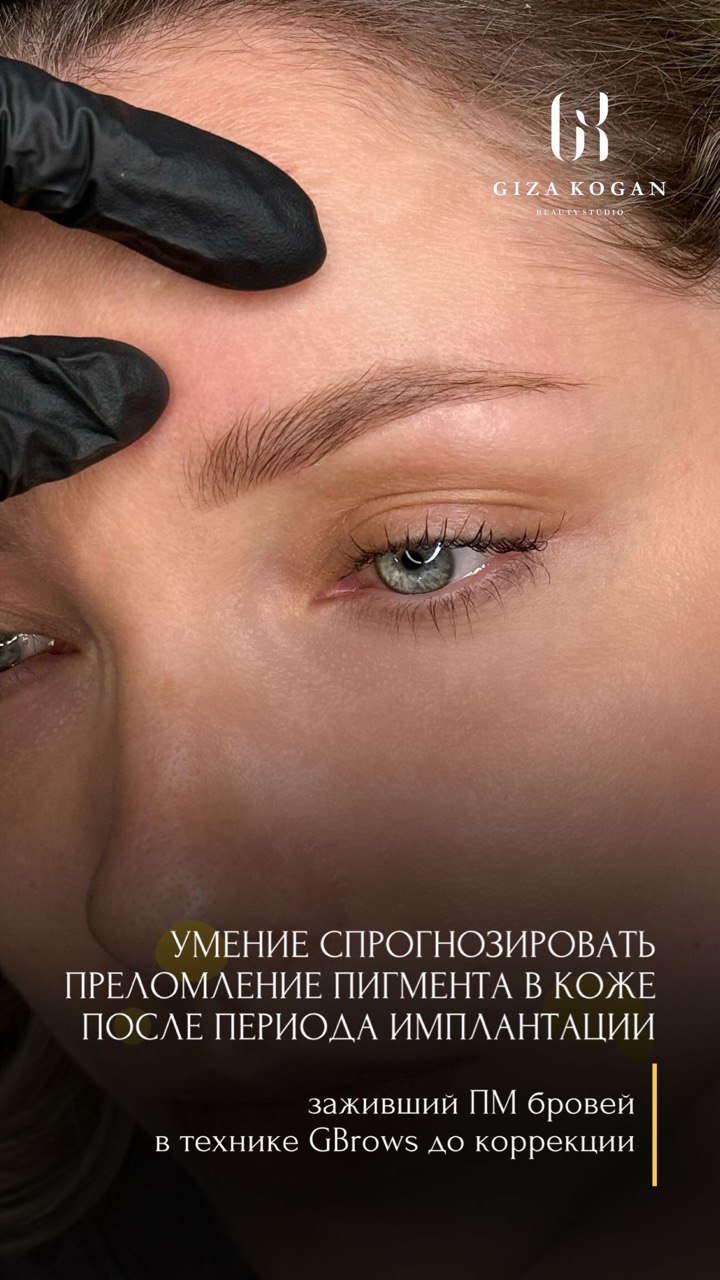 Заживший волосковый перманентный макияж бровей